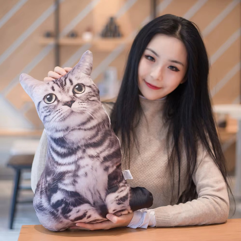 Plush Realistic 3D Cat Doll Soft Cartoon Simulation Cat Plushie Pillow Stuffed Kawaii Plush Animals Toy Cushion for Kids Girls